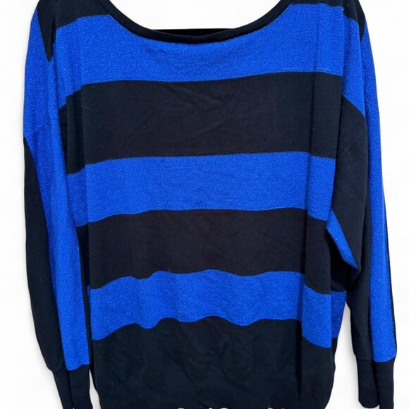 Lane Bryant Blue & Black Striped Long Sleeve Sweater Top - Picture 6 of 6